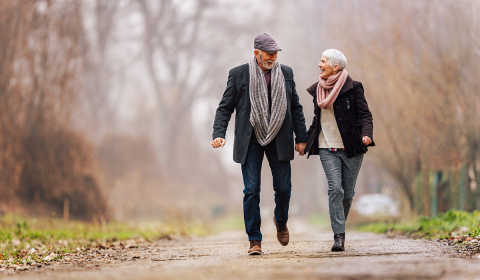 retired couple walking